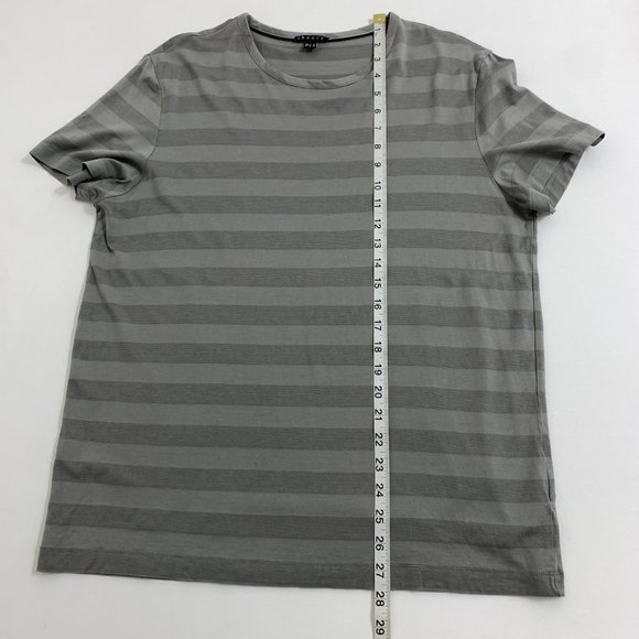 Theory Mens Medium Gray Striped Lightweight Stretch Crew Neck Top Short Sleeves - Picture 9 of 10
